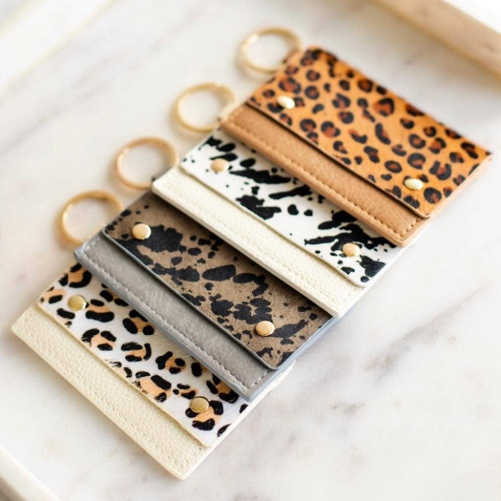 Gray Cow Print Leather Snap Key and Cardholder - Picture 3 of 5